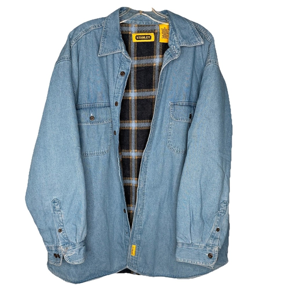 Stanley Men's Lined‎ Denim Work Jacket Shirt Shacket Flannel SZ-XL Blue Cotton
